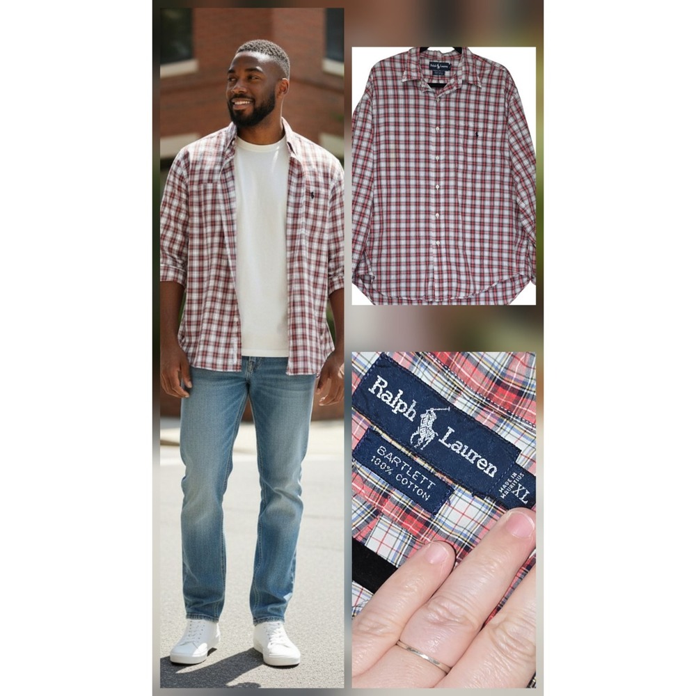 Ralph Lauren Shirt Men's Size XL Casual Button Tattersall Bartlett Plaid